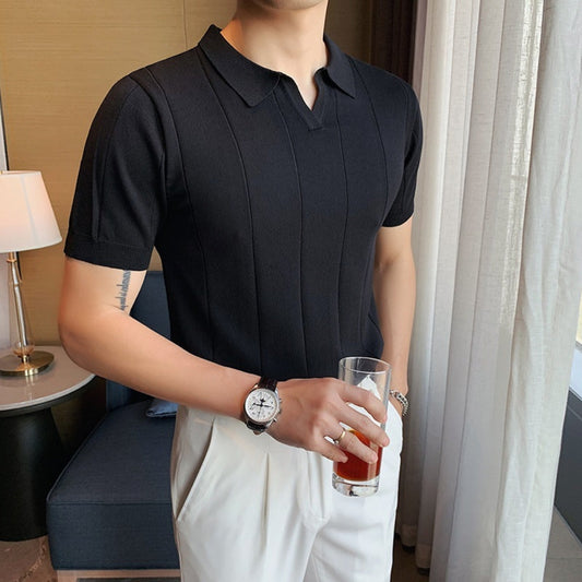 Old Money V-Neck Ice Silk Polo T-Shirt